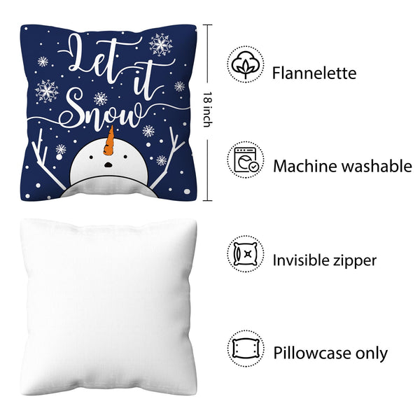Navy Blue Winter Christmas Pillow Covers 18x18, Let it Snow White Snowflakes Snowman Xmas Decorations