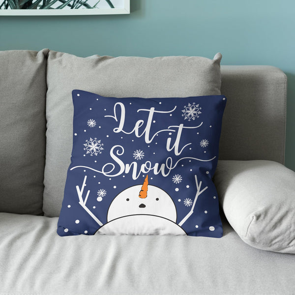 Navy Blue Winter Christmas Pillow Covers 18x18, Let it Snow White Snowflakes Snowman Xmas Decorations