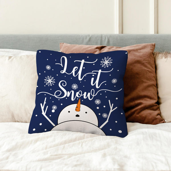 Navy Blue Winter Christmas Pillow Covers 18x18, Let it Snow White Snowflakes Snowman Xmas Decorations
