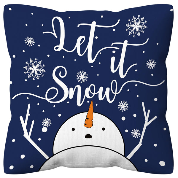 Navy Blue Winter Christmas Pillow Covers 18x18, Let it Snow White Snowflakes Snowman Xmas Decorations