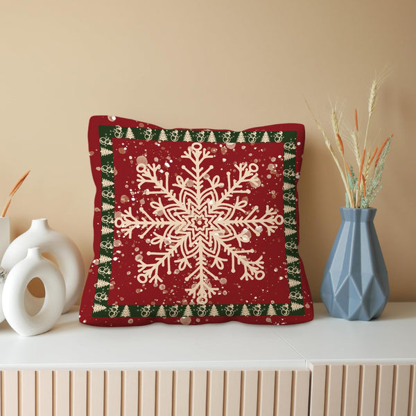 Winter Christmas Red Pillow Covers 18x18, Merry Christmas Tree Brown Snowflakes