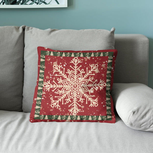 Winter Christmas Red Pillow Covers 18x18, Merry Christmas Tree Brown Snowflakes