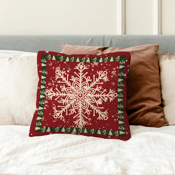 Winter Christmas Red Pillow Covers 18x18, Merry Christmas Tree Brown Snowflakes