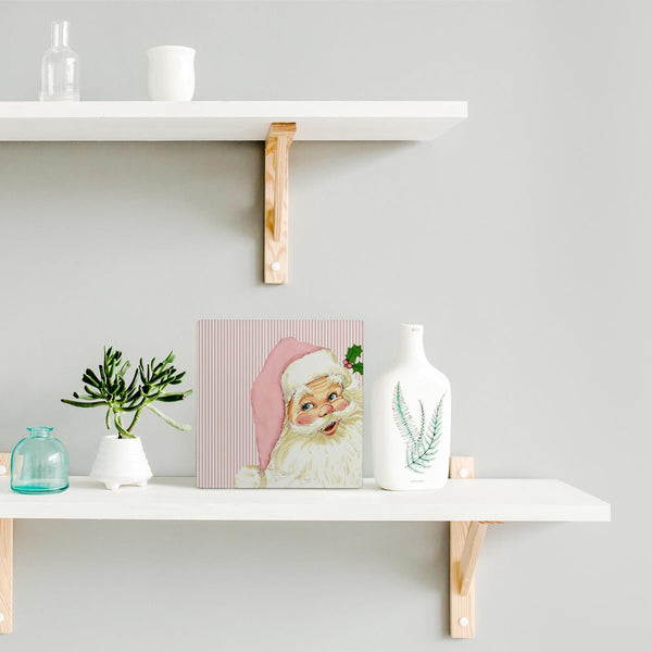 Pink Retro Santa Christmas Wooden Box Signs,Pink Christmas Sign,Santa Clause Christmas Decors