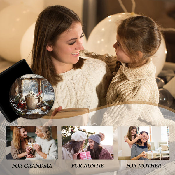 Vintage Moody Christmas Coffee Ceramic Ornament Gifts, Winter Cottagecore Xmas Cafe Decorative Hanging Ornaments for Xmas Tree