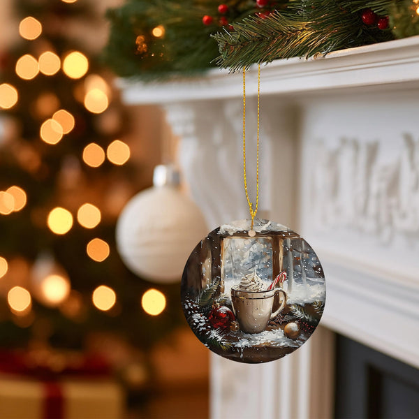 Vintage Moody Christmas Coffee Ceramic Ornament Gifts, Winter Cottagecore Xmas Cafe Decorative Hanging Ornaments for Xmas Tree