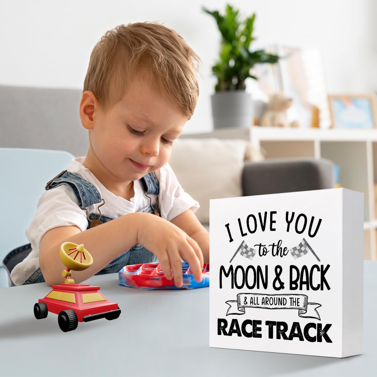 I Love You To The Moon And Back And All Around The Race Track Wood Box Sign Desk Decor