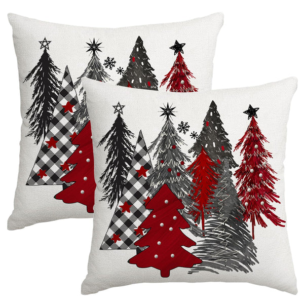 Christmas Pillow Covers 18x18 Inch Set of 2 - Tree Decorative Throw Cushion Cases for Winter Home Decor - Couch Sofa
