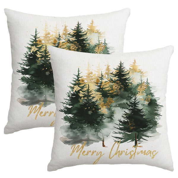 Christmas Pillow Covers 18x18 Inch Set of 2 Black Gold Merry Christmas Xmas Tree