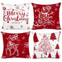 Red Christmas Throw Pillow Covers 18x18 Set of 4 Decorative Holiday Farmhouse Pillow Covers with Trees, Deer, Snowman