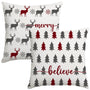 Christmas Pillow Covers 18x18 inch Set of 2, Farmhouse Xmas Trees Moose Believe Throw Pillow Covers