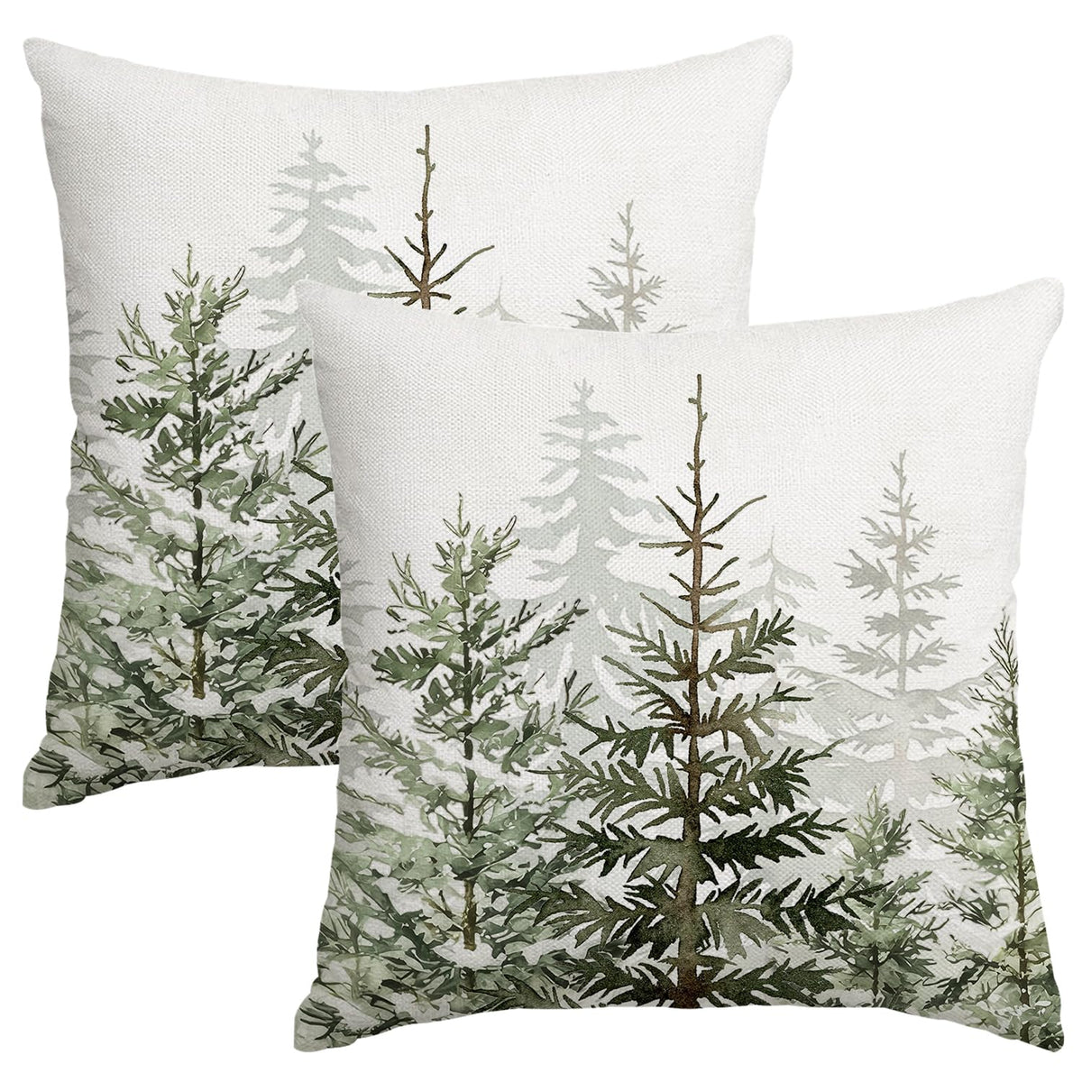 Christmas Tree Pillow Covers 18x18 Inch Set of 2 Green Christmas Rustic Decorative Throw Pillows Covers