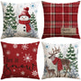 Christmas Throw Pillow Covers 18x18 Inch Set of 4, Scottish Tartan Plaid Snowman Reindeer Winter Red