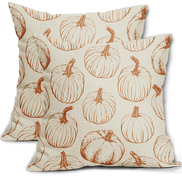 Fall Pillow Covers 18x18 Set of 2 Burnt Orange Pumpkin Autumn Thanksgiving Harvest