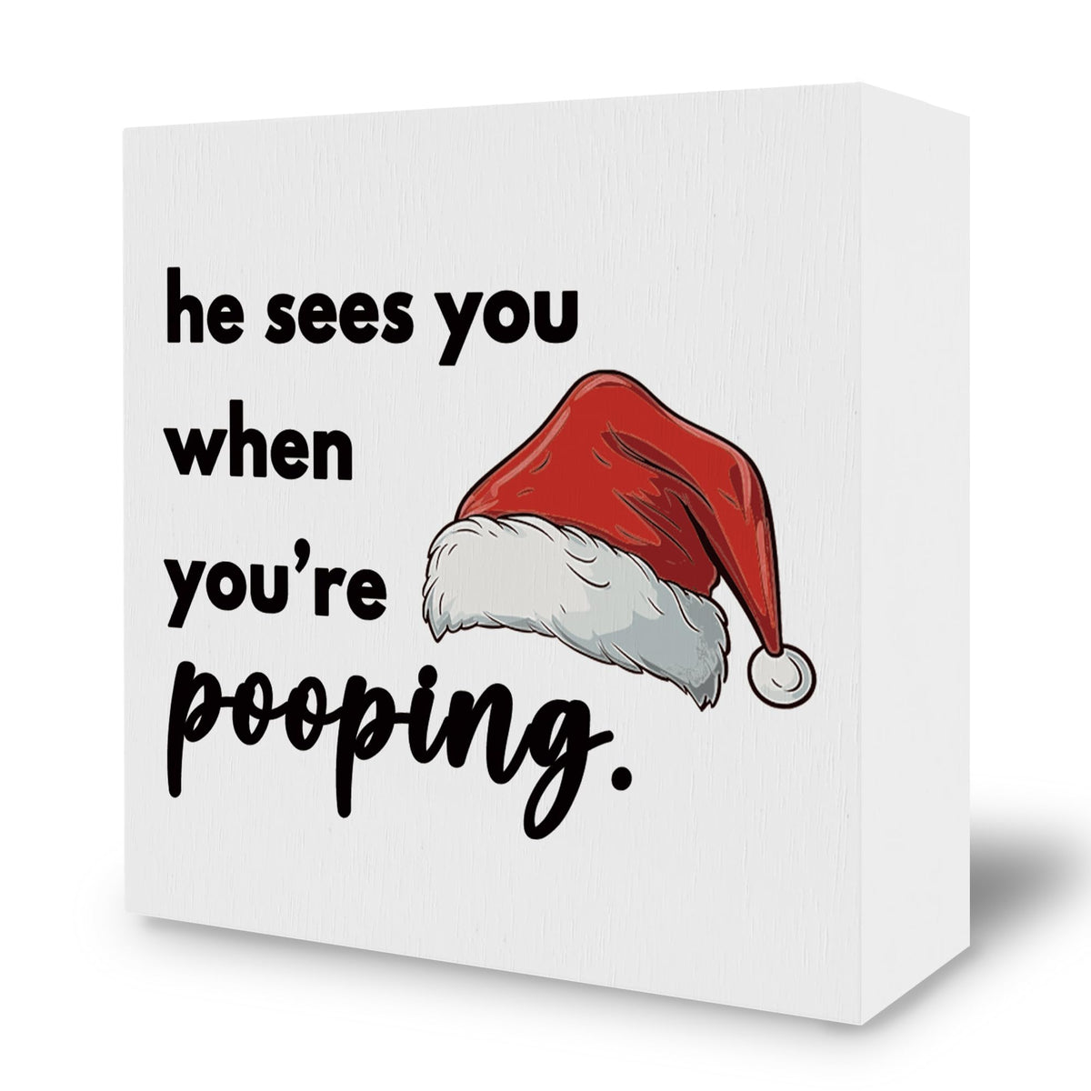 Funny Christmas Desk Decor - Wooden Box Sign, Novelty Xmas Plaque Box Sign