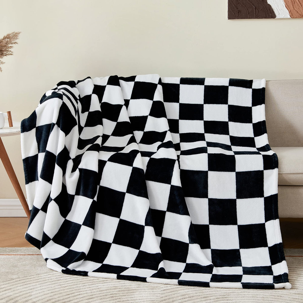Checkered Throw Blanket for Couch, Soft & Cozy Fleece Flannel Blanket with Checkerboard Grid Home Decor