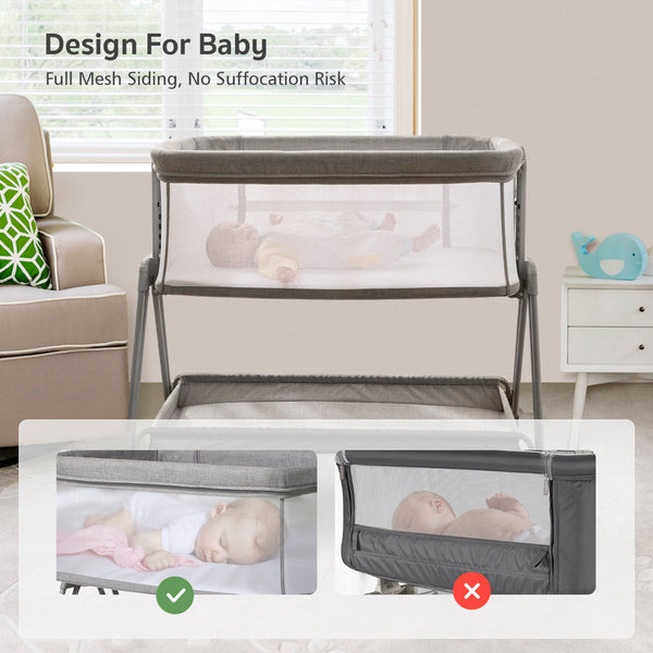 Baby Bassinet Bedside Sleeper with Wheels and Storage Tray – Portable Adjustable Crib for Newborns