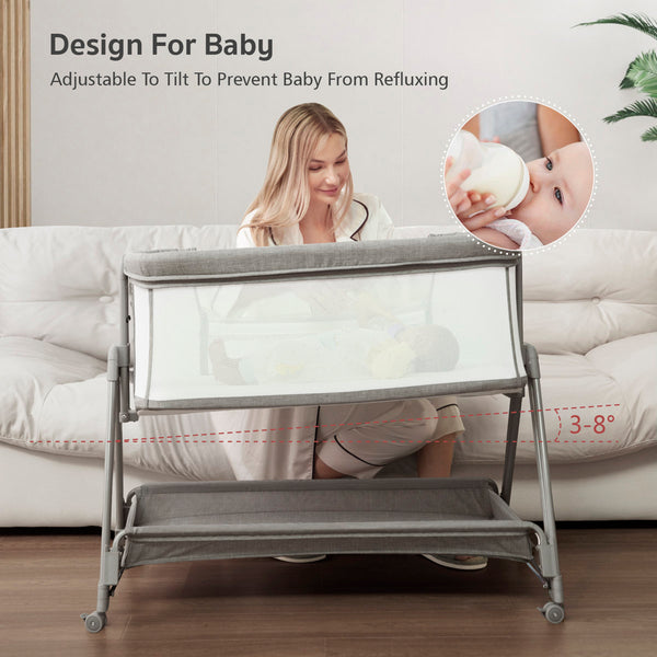 Baby Bassinet Bedside Sleeper with Wheels and Storage Tray – Portable Adjustable Crib for Newborns