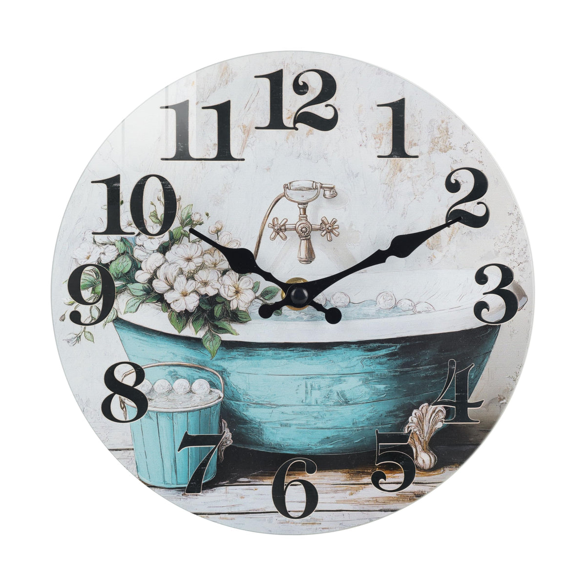Bathroom Wall Clock,Rustic Style Waterproof Glass Shower Clock Wall Clock