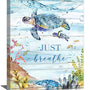 Ocean Sea Turtle Wall Art Nautical Just Breathe Pictures Wall Decor Beach Seaweed Canvas Coastal Painting Modern Artwork