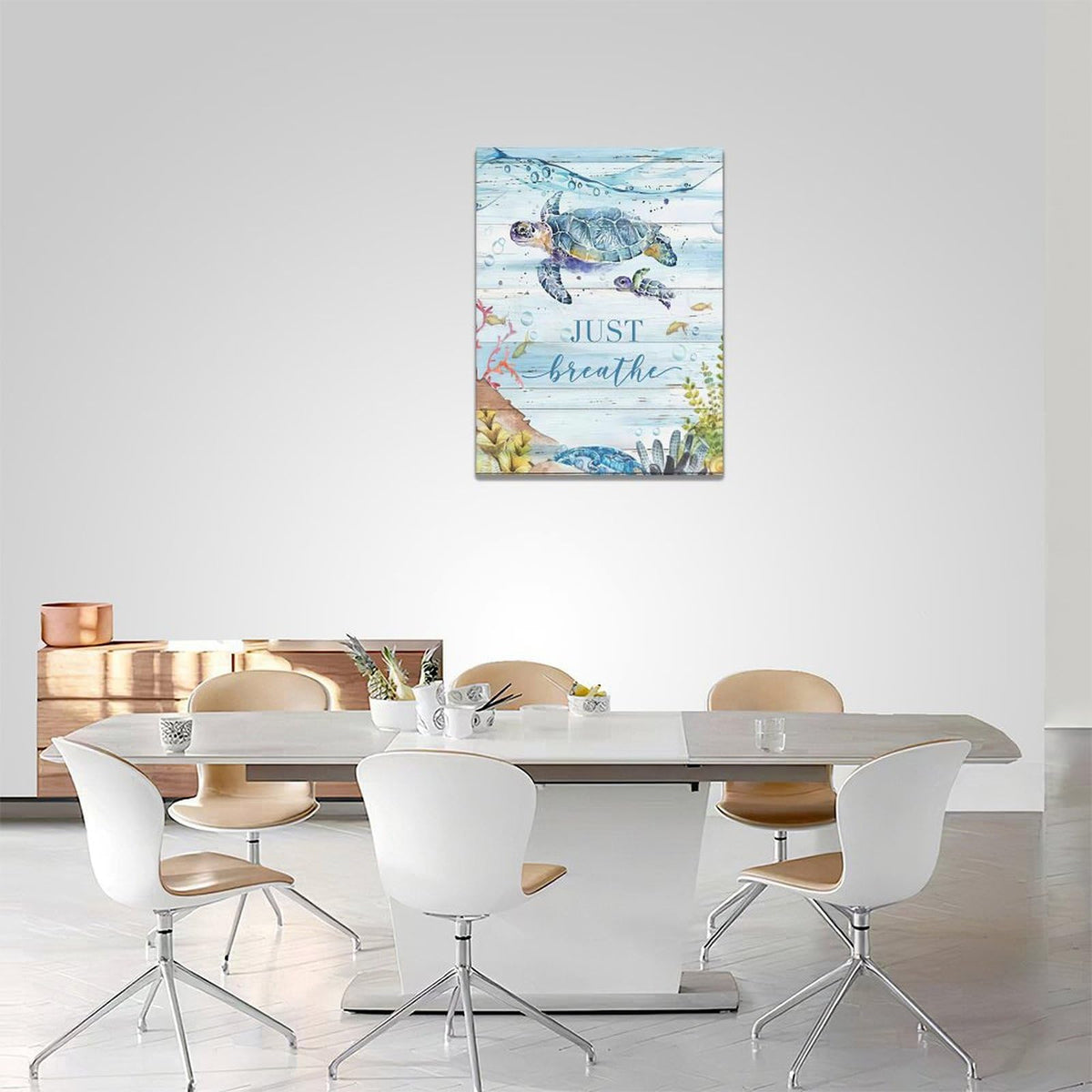 Ocean Sea Turtle Wall Art Nautical Just Breathe Pictures Wall Decor Beach Seaweed Canvas Coastal Painting Modern Artwork