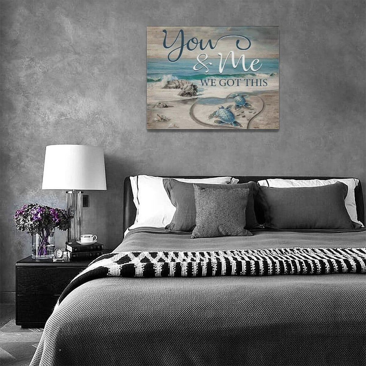 Beach Sea Turtle Bathroom Wall Art Coastal Turtle Love Pictures Wall Decor Ocean Nautical Canvas Seascape Painting
