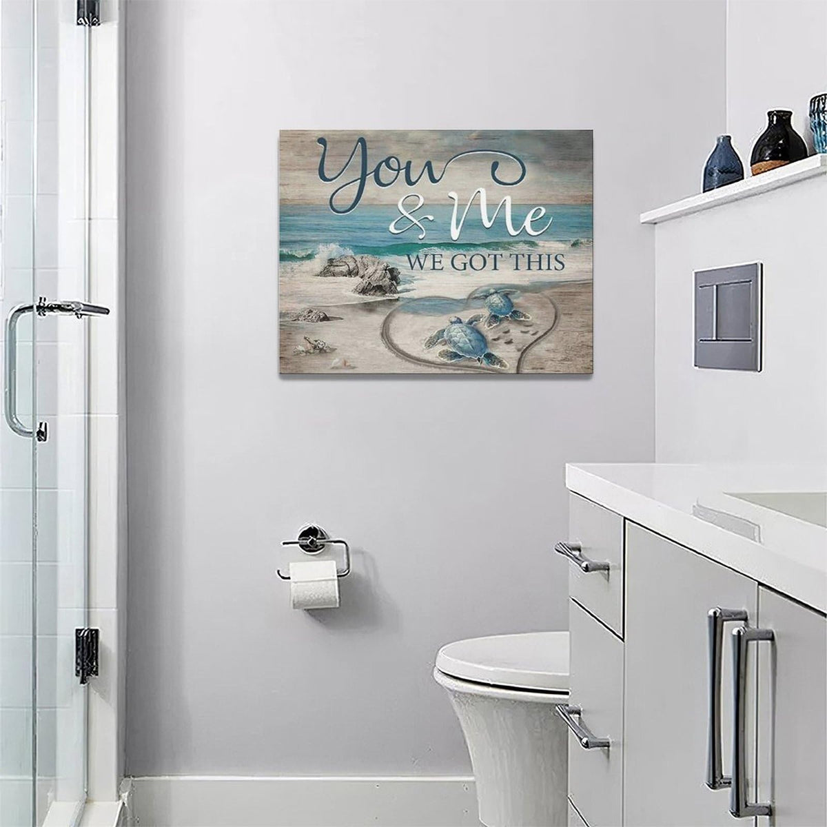 Beach Sea Turtle Bathroom Wall Art Coastal Turtle Love Pictures Wall Decor Ocean Nautical Canvas Seascape Painting