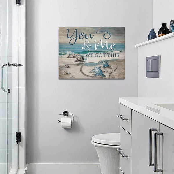 Beach Sea Turtle Bathroom Wall Art Coastal Turtle Love Pictures Wall Decor Ocean Nautical Canvas Seascape Painting