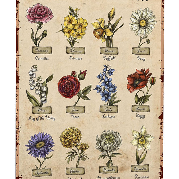 Garden Gifts Vintage Gardening Signs Mom Grandma Birth Month Flower Tin Sign for Home Garden