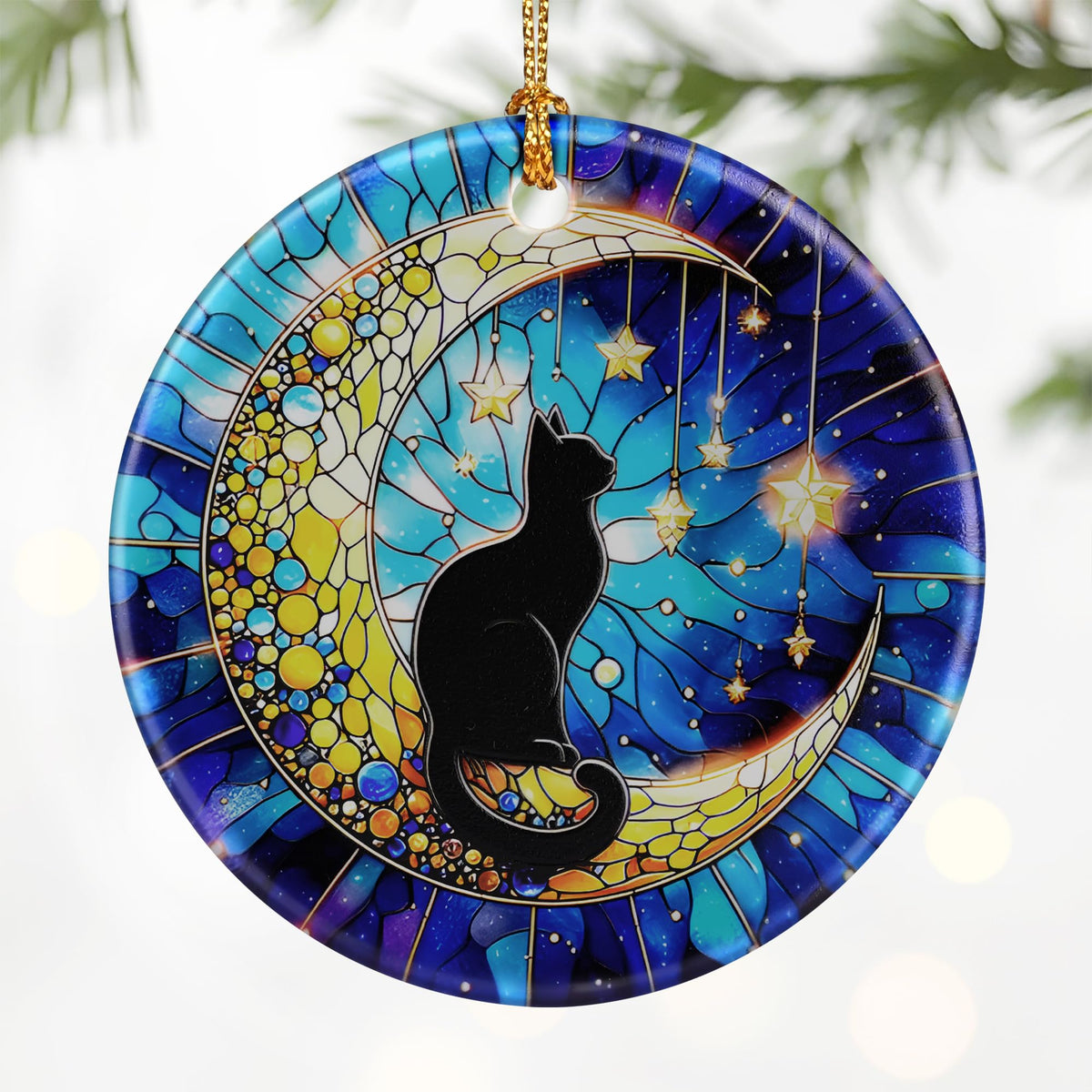 Black Cat Ornament – Christmas Decoration &amp; Christmas Ornament; Round Ceramic