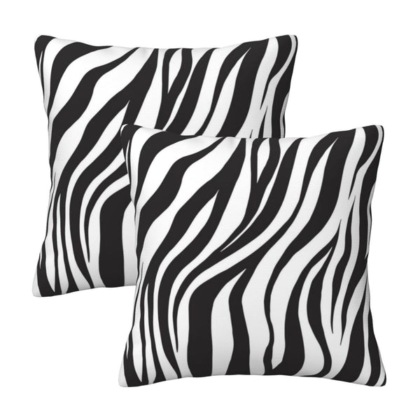 Black and White Zebra Print Striped Throw Pillow Covers 18x18 in Sets of 2