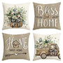 Bless Our Home Farmhouse Eucalyptus Leaves Throw Pillow Covers, 18" Truck Home Sweet