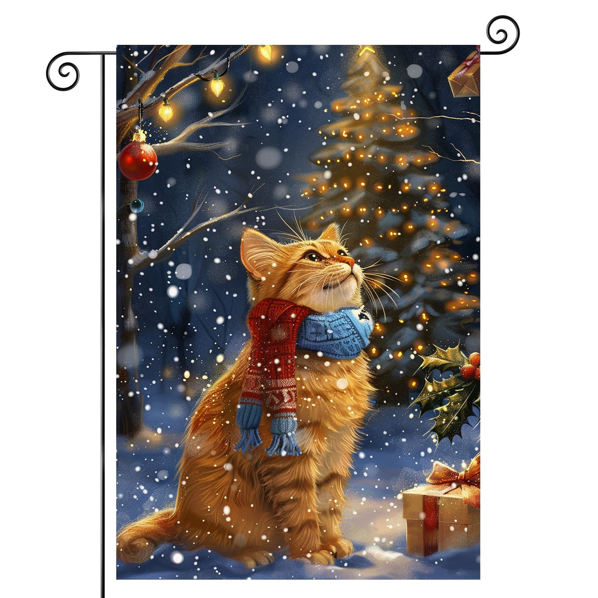 Christmas Cat Garden Flag 12x18 1 Sided Vertical Flag Christmas Outdoor Decorative Flags Orange Cat