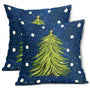 Blue Christmas Pillow Covers 18X18 Inch Set of 2 Watercolor Green Xmas Tree
