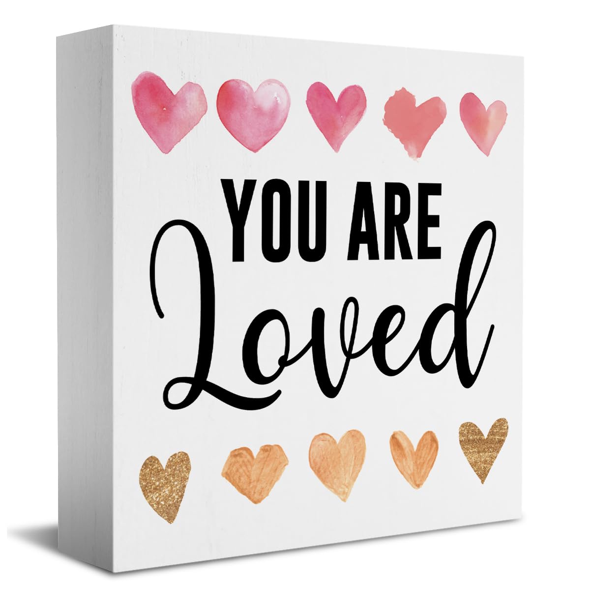 Boho Love Heart Decor Inspirational Quotes Desk Decor Wooden Box Sign, 5.1x5.1 Inch