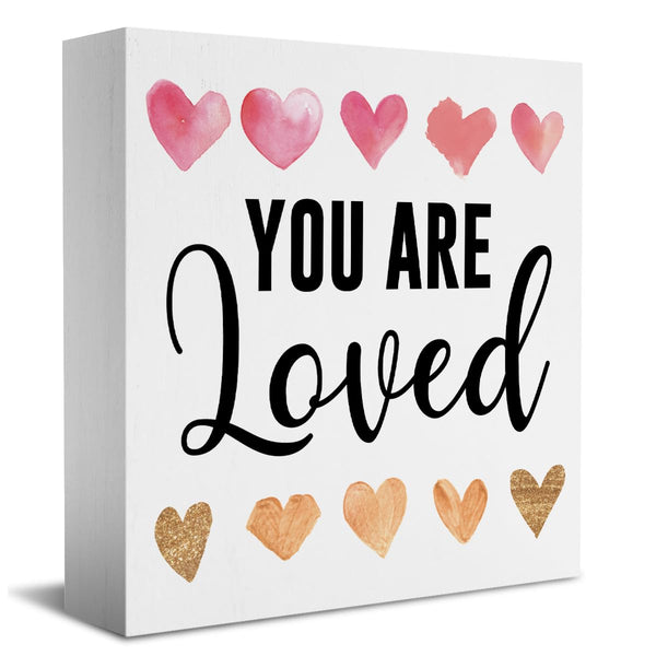 Boho Love Heart Decor Inspirational Quotes Desk Decor Wooden Box Sign, 5.1x5.1 Inch