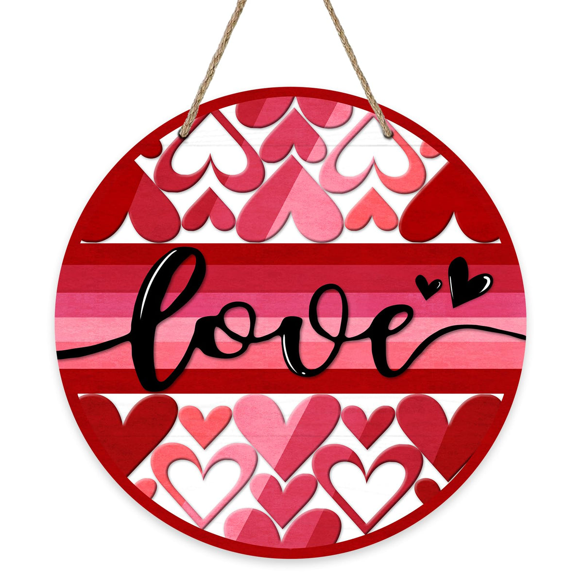 Valentine's Day Love Front Door Sign, Pink Red Hearts Wood Door Hanger Outdoor Outside Porch Decor