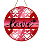Valentine's Day Love Front Door Sign, Pink Red Hearts Wood Door Hanger Outdoor Outside Porch Decor