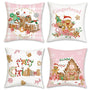 Christmas Gingerbread Throw Pillow Covers 18 x 18 Inch Truck Gingerbread House Hot Cocoa Pink