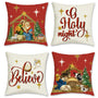 Christmas Throw Pillow Covers 18 x 18 Inch Holy Night Jesus Xmas Trees Animals Red