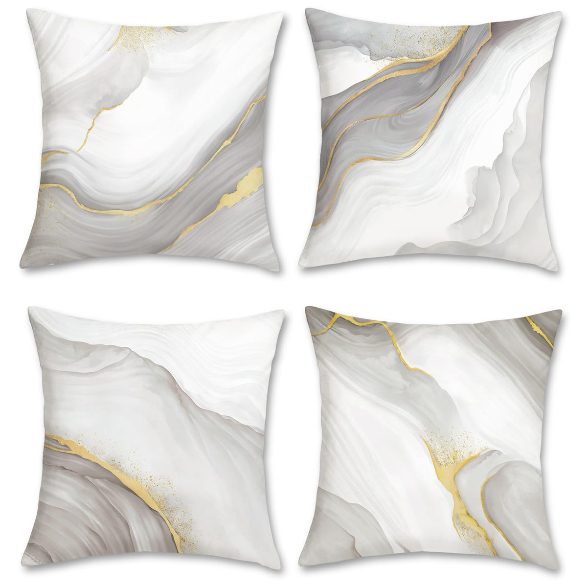 Grey Gold Marble Throw Pillow Covers 18 x 18 Inch Modern Abstract Marble Texture