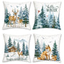 Hello Winter Throw Pillow Covers 18 x 18 Inch Reindeer Fox Squirrel Snowy Pine Trees