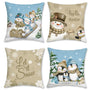 Hello Winter Throw Pillow Covers 18 x 18 Inch Snowman Penguin Snowflake Khaki Blue
