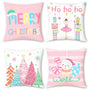 Merry Christmas Nutcrackers Throw Pillow Covers 18 x 18 Inch Xmas Tree Snowman Pink Decorative Pillows