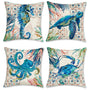 Nautical Coastal Ocean Throw Pillow Covers 18 x 18 Inch Set of 4 Sea Turtle Seahorse Octopus