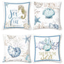Nautical Coastal Throw Pillow Covers 18x18 Set of 4 Ocean Themed Beach Seashell Coral Starfish