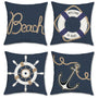 Nautical Pillow Covers 18 x 18 Inch Set of 4 Anchor Marine Denim Navy Blue