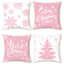 Pink Christmas Snowflakes Throw Pillow Covers 18x18 Inch Xmas Tree Let It Snow Winter Holiday