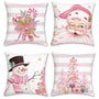 Pink Christmas Throw Pillow Covers 18x18 Inch Santa Claus Snowman Candy Cane Xmas Tree