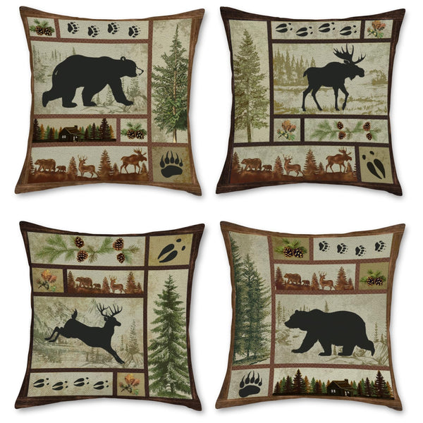 Rustic Cabin Bear Throw Pillow Covers 18 x 18 Inch Set of 4 Lodge Moose Deer Animal